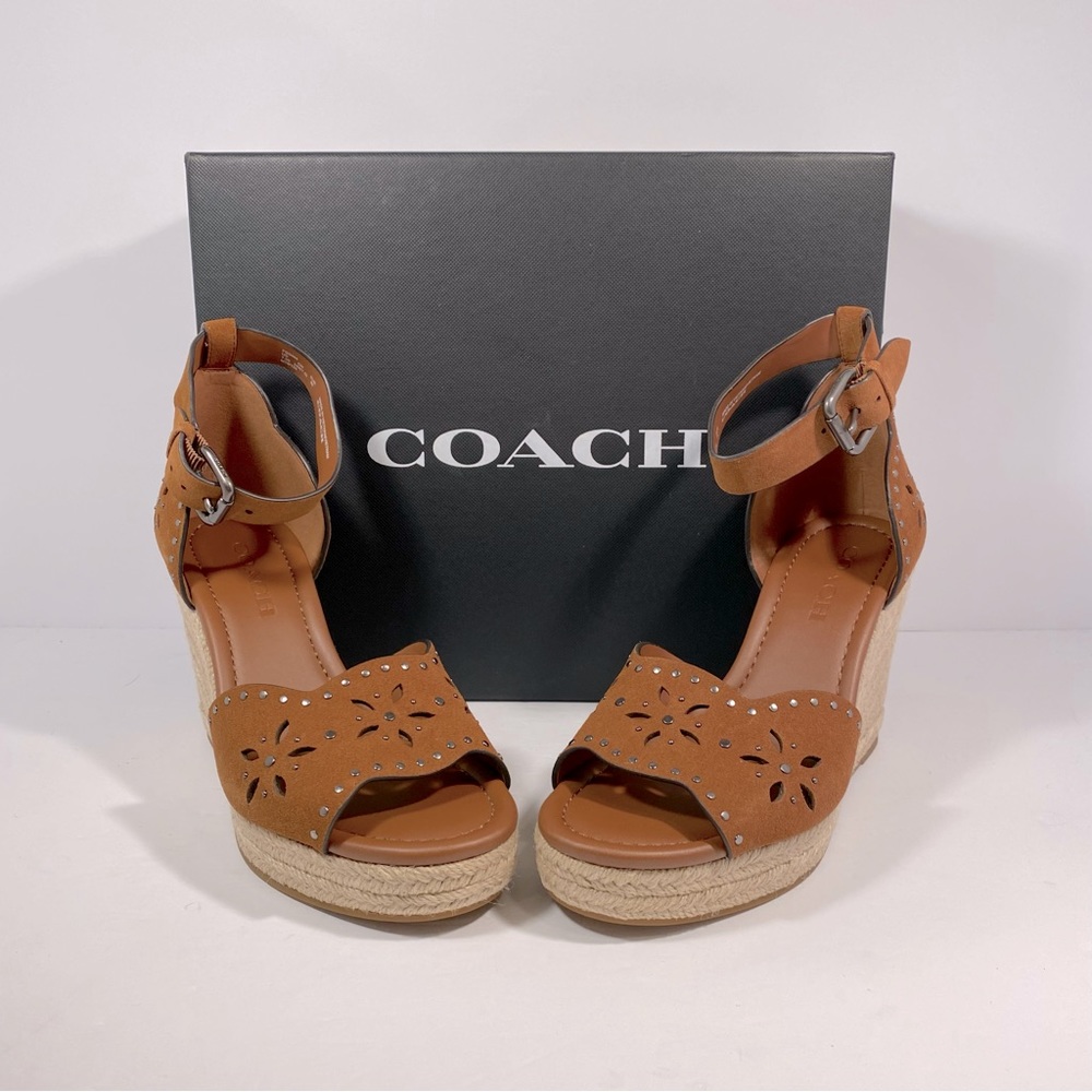 NEW COACH Womens KELSI Wedge Saddle Brown Suede Shoe Size 7.5 Retail $227
